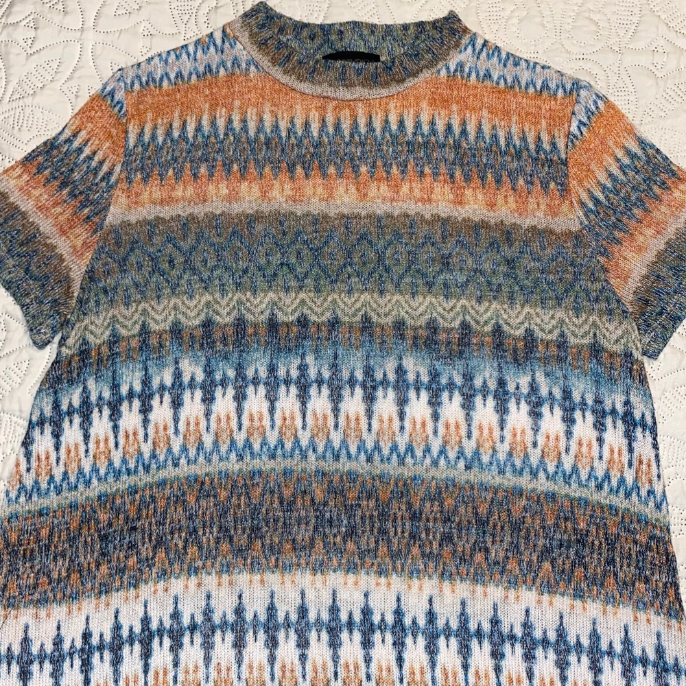 AB Studio Striped Boho Mock Turtle Neck Mini Dress Sz M